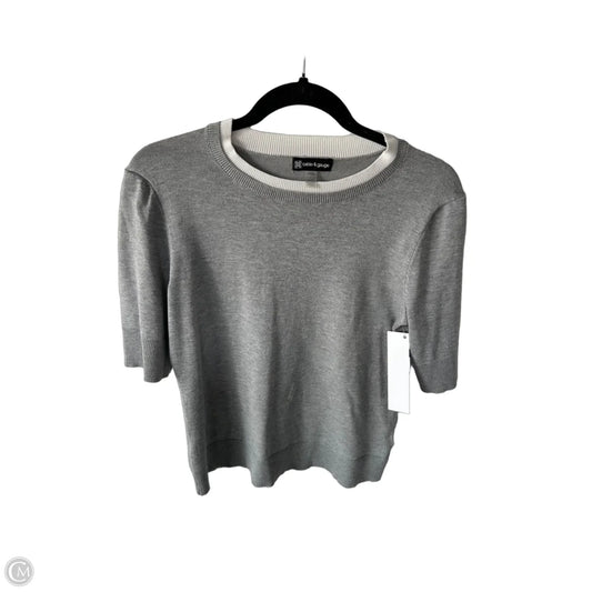 Sweater Short Sleeve By Cable And Gauge In Grey & White, Size: S