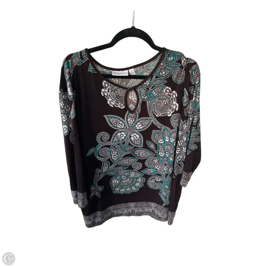 Top 3/4 Sleeve By Susan Graver In Brown & Cream, Size: Xl