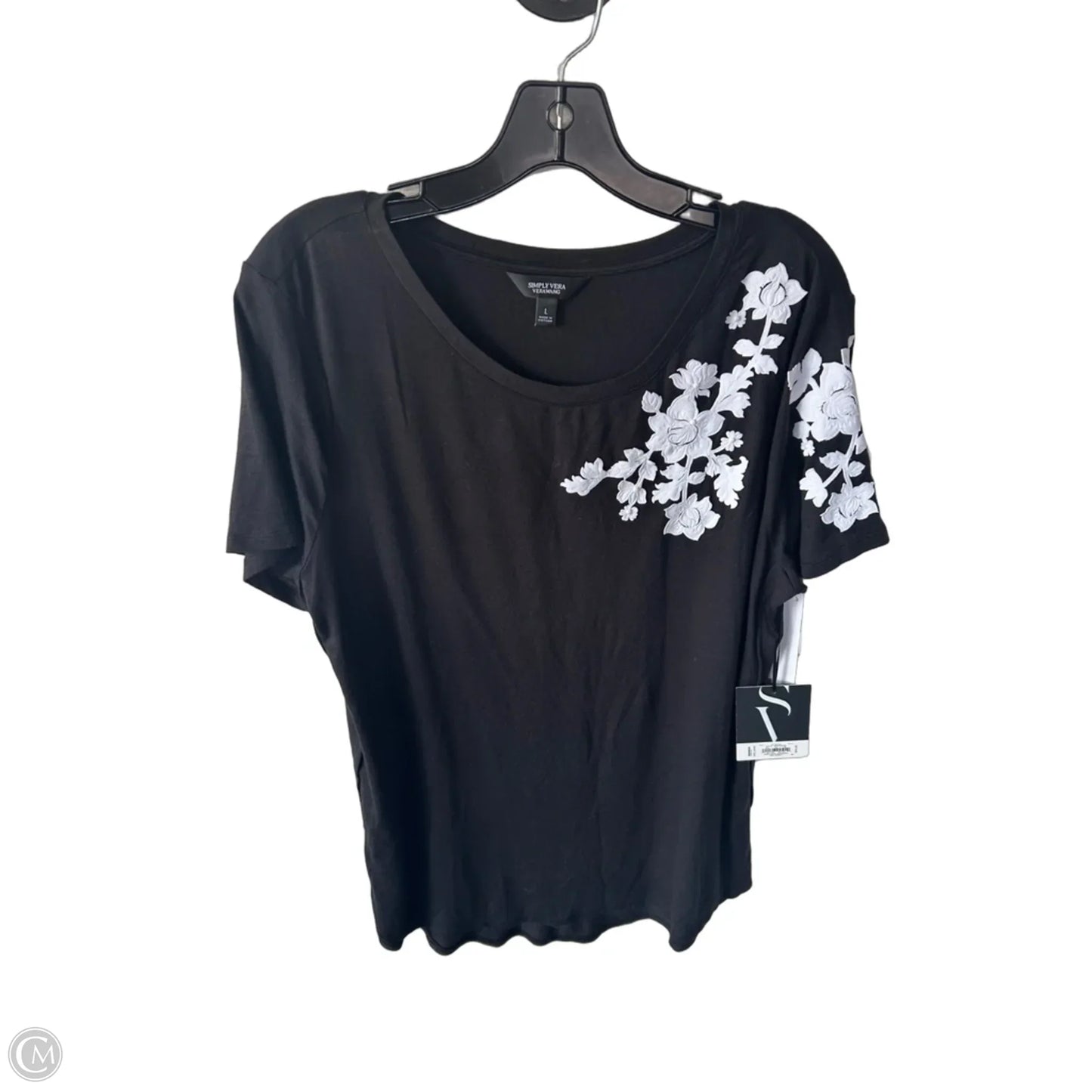 Top Short Sleeve Basic By Simply Vera In Black & White, Size: L