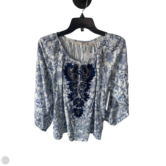 Top Long Sleeve By Soft Surroundings In Blue & White, Size: S