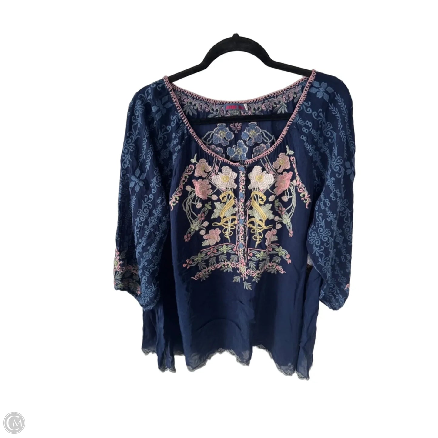 Top 3/4 Sleeve Designer By Johnny Was In Blue & Pink, Size: Xl