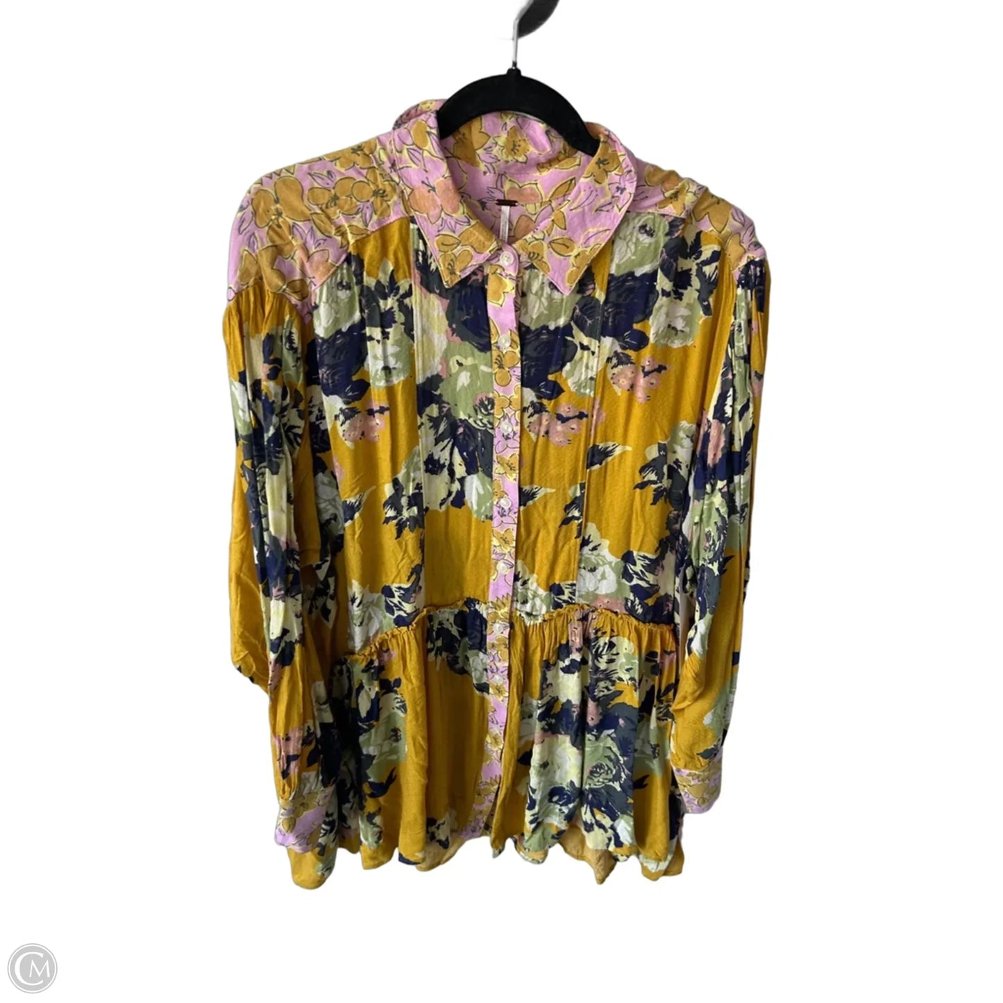 Tunic Long Sleeve By Free People In Green & Yellow, Size: L