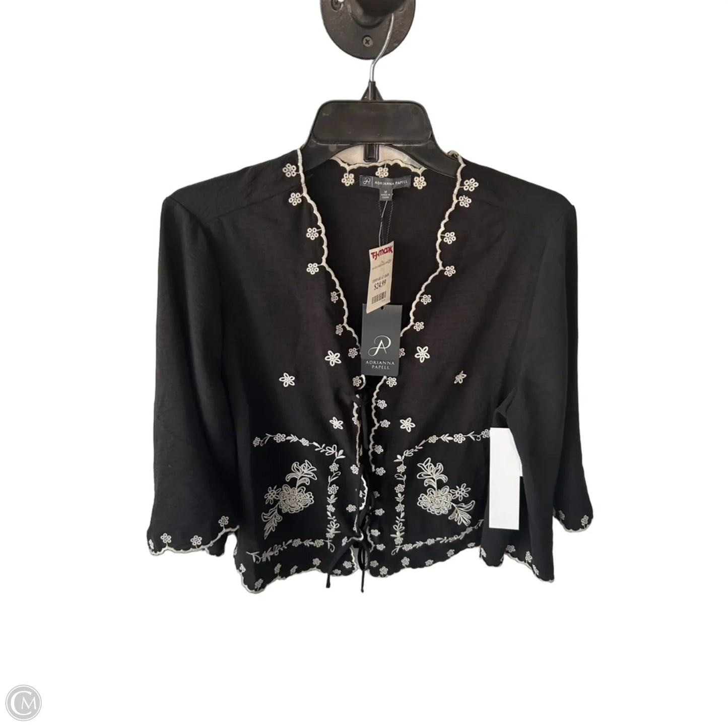 Top 3/4 Sleeve By Adrianna Papell In Black & Cream, Size: M