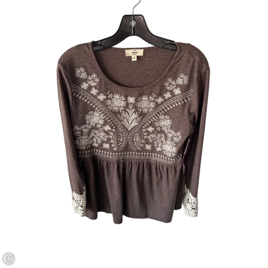 Top Long Sleeve By Entro In Brown & Cream, Size: S