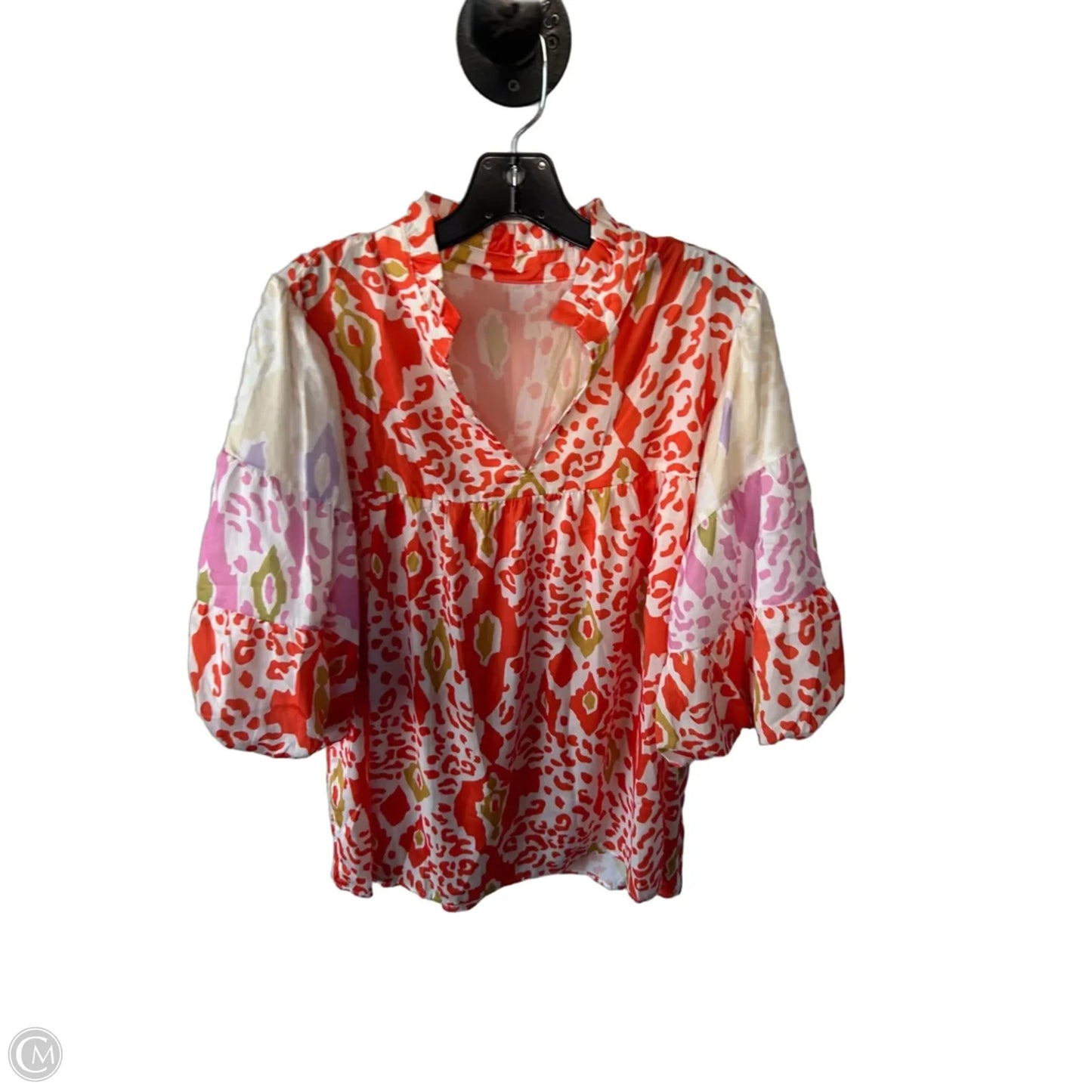 Top Short Sleeve By Cme In Orange & Yellow, Size: Xl