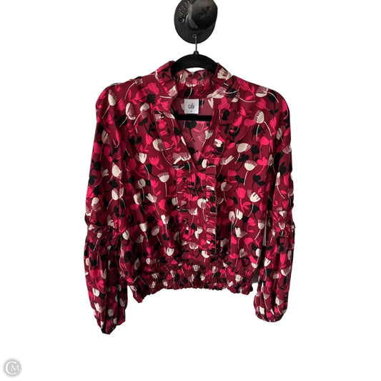 Blouse Long Sleeve By Cabi In Red & White, Size: M