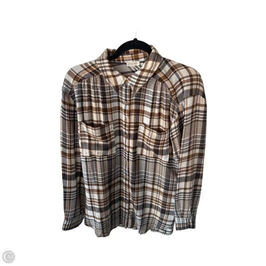 Top Long Sleeve By Pilcro In Brown & White, Size: M