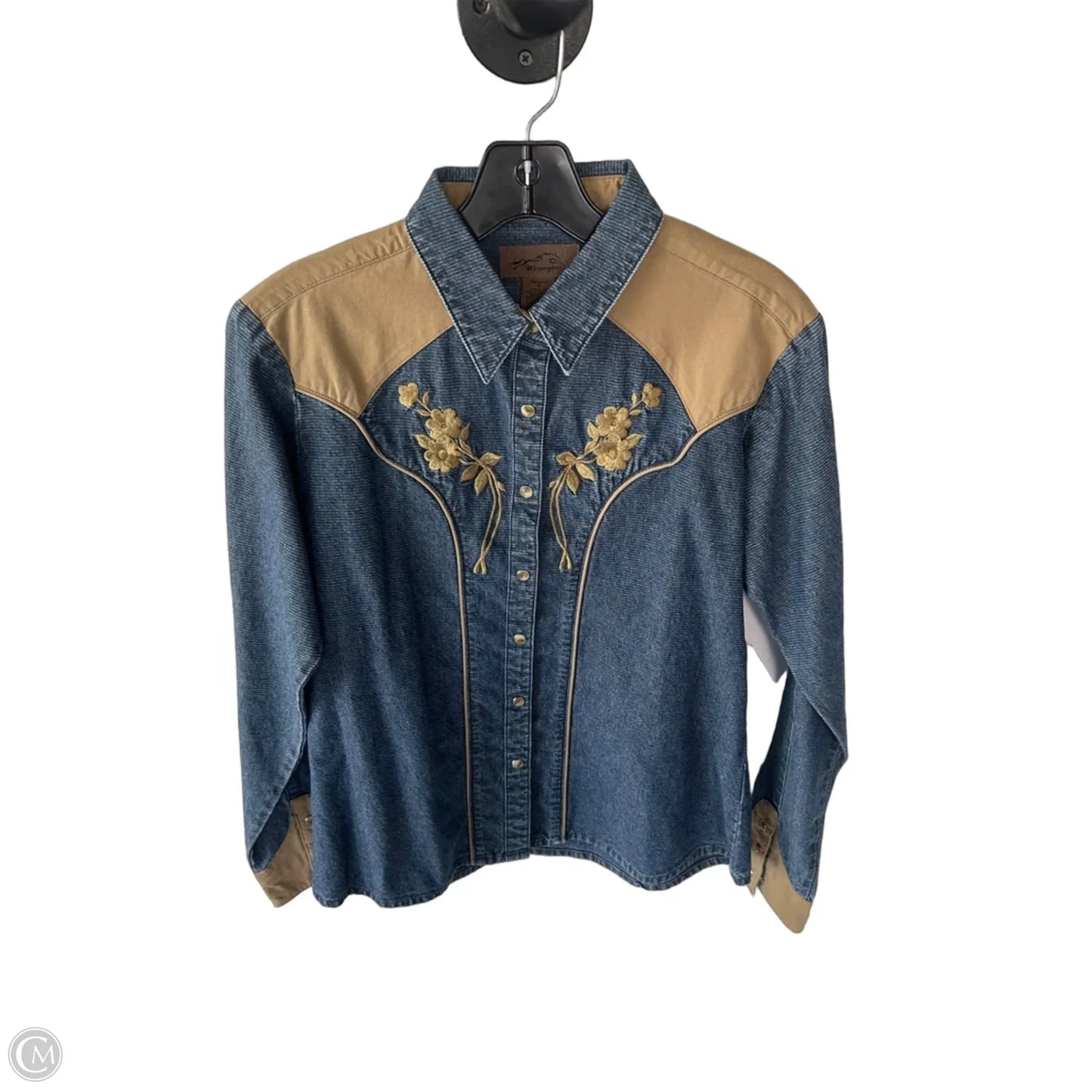 Jacket Shirt By Wrangler In Blue & Tan, Size: M