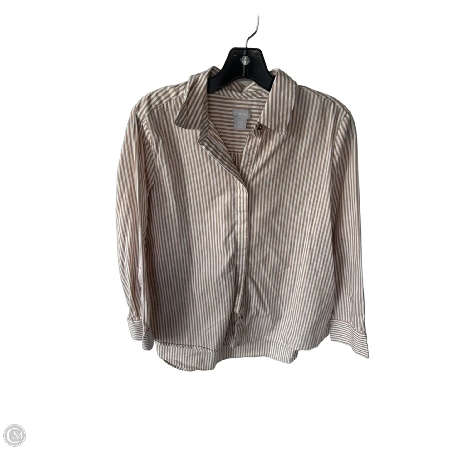 Top Long Sleeve By Chicos In Tan & White, Size: S