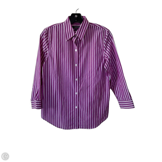 Top 3/4 Sleeve By Lauren By Ralph Lauren In Purple & White, Size: S