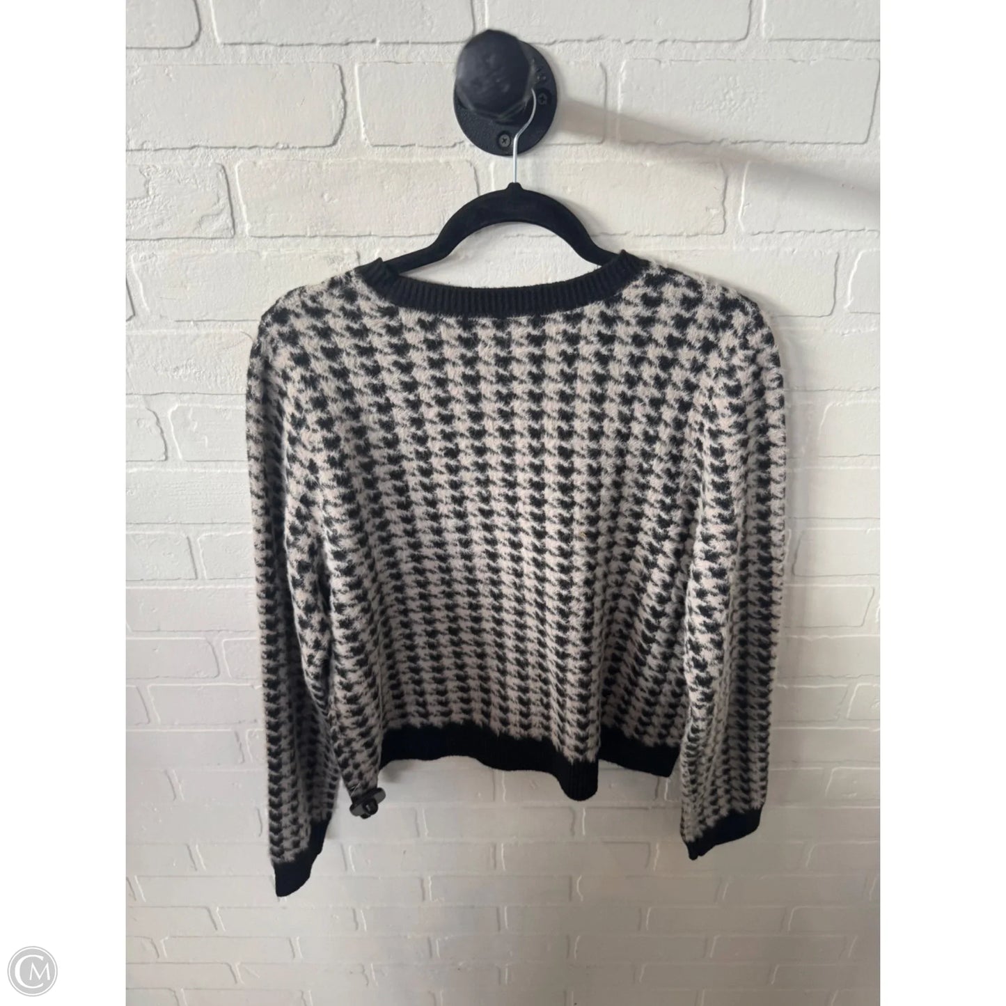 Sweater Cardigan By Tahari In Black & Grey, Size: Xl