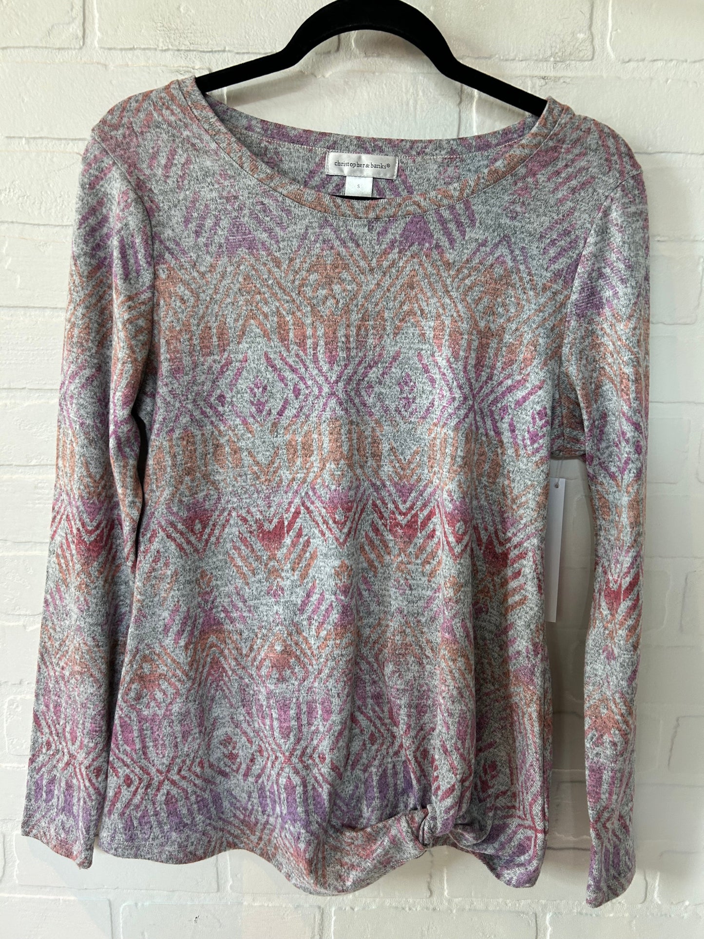 Grey & Orange Top Long Sleeve Christopher And Banks, Size S