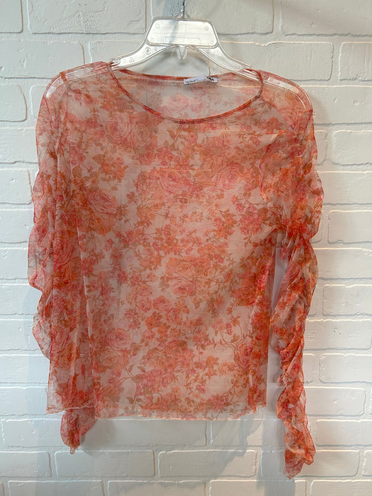 Orange Top Long Sleeve Zara, Size L