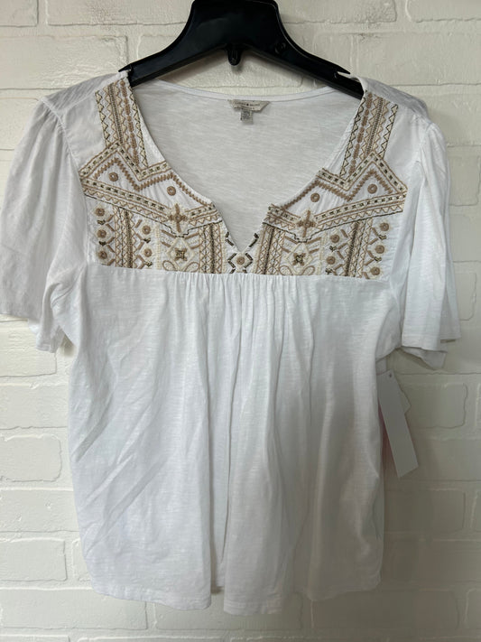 Tan & White Top Short Sleeve Lucky Brand, Size M