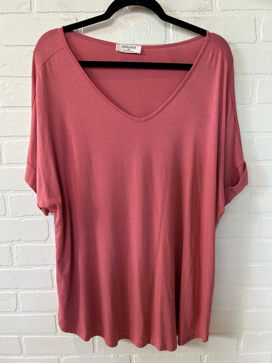 Pink Top Short Sleeve Basic Zenana Outfitters, Size 2x