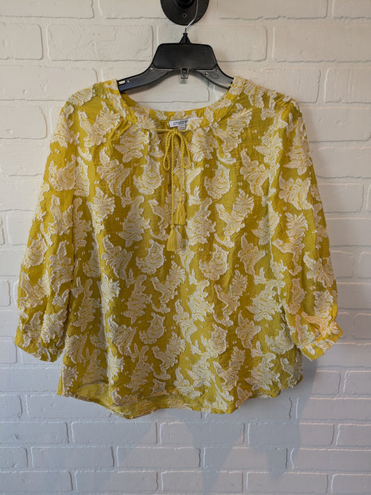 White & Yellow Top 3/4 Sleeve Chicos, Size L