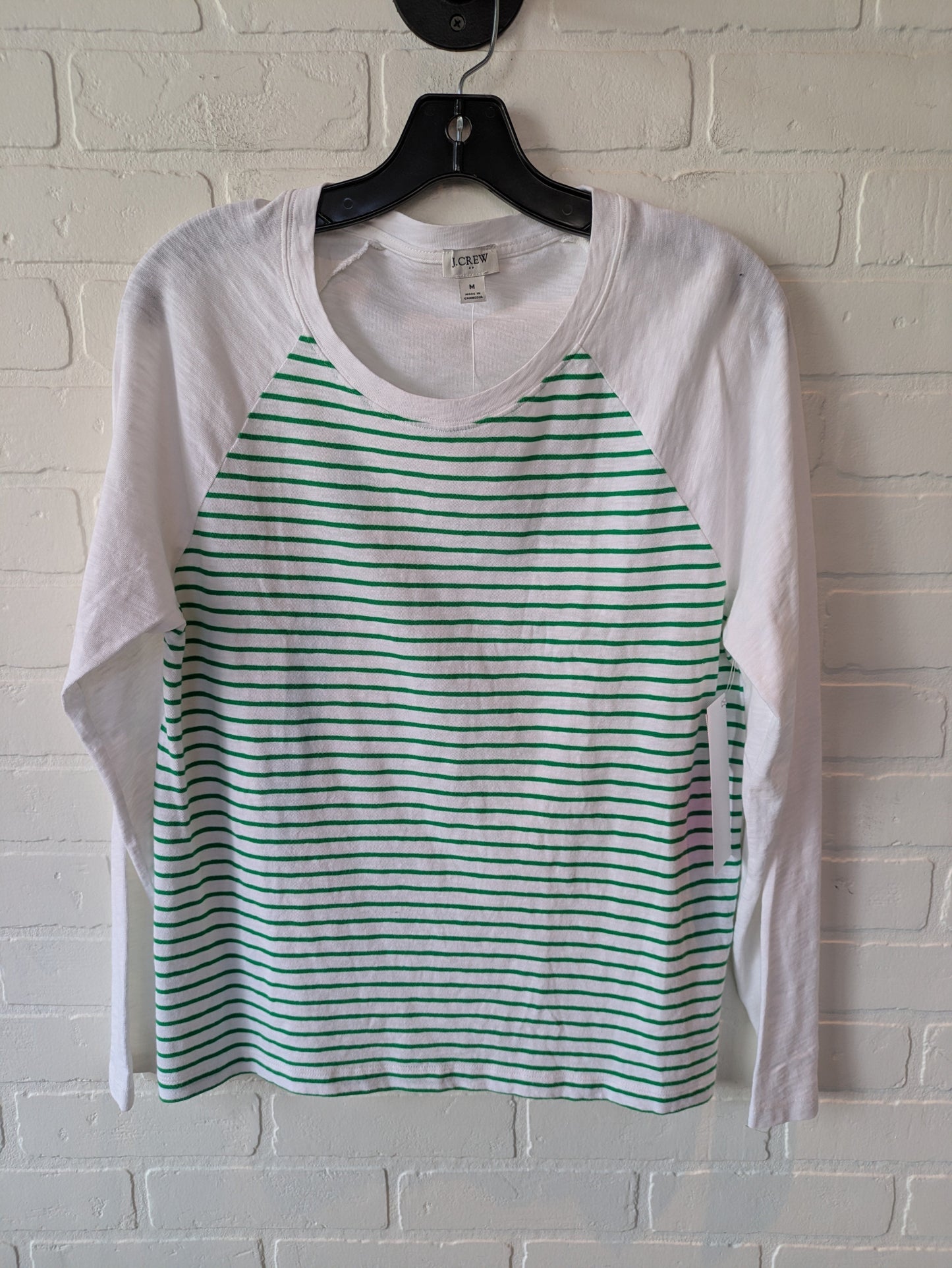 Top Long Sleeve Basic By J. Crew In Green & White, Size: M