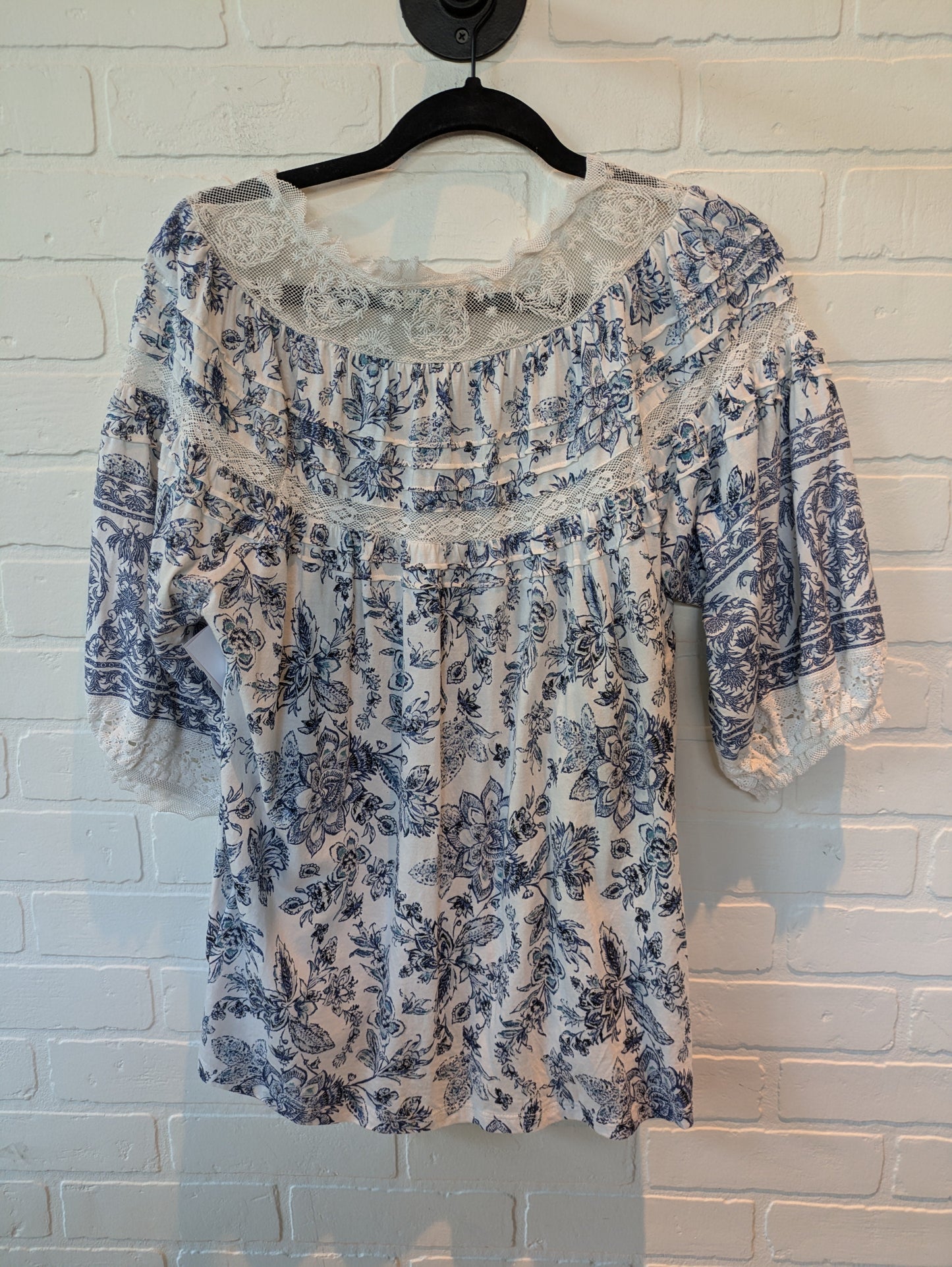 Blue & Cream Top 3/4 Sleeve Sundance, Size S