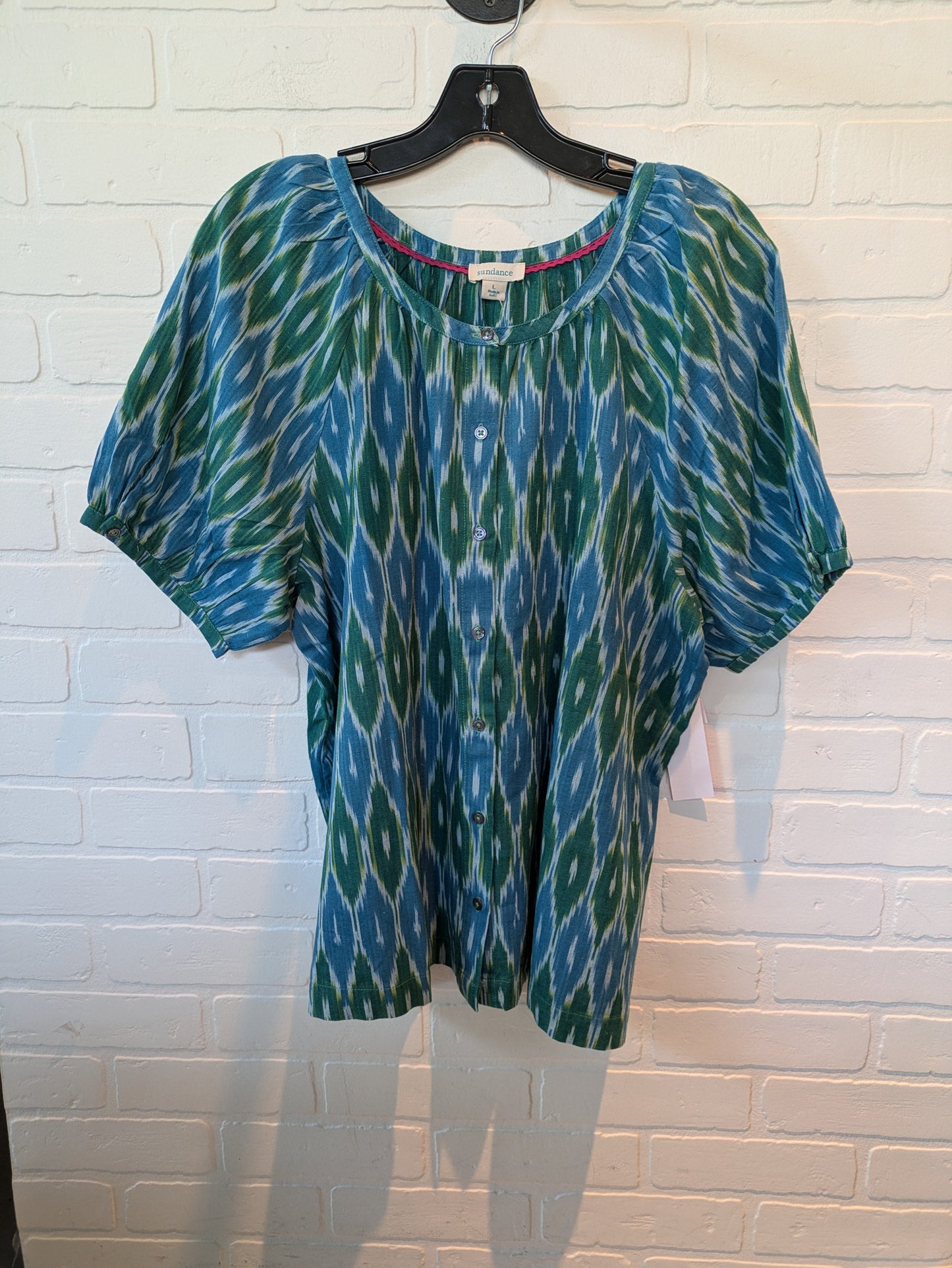 Blue & Green Top Short Sleeve Sundance, Size L