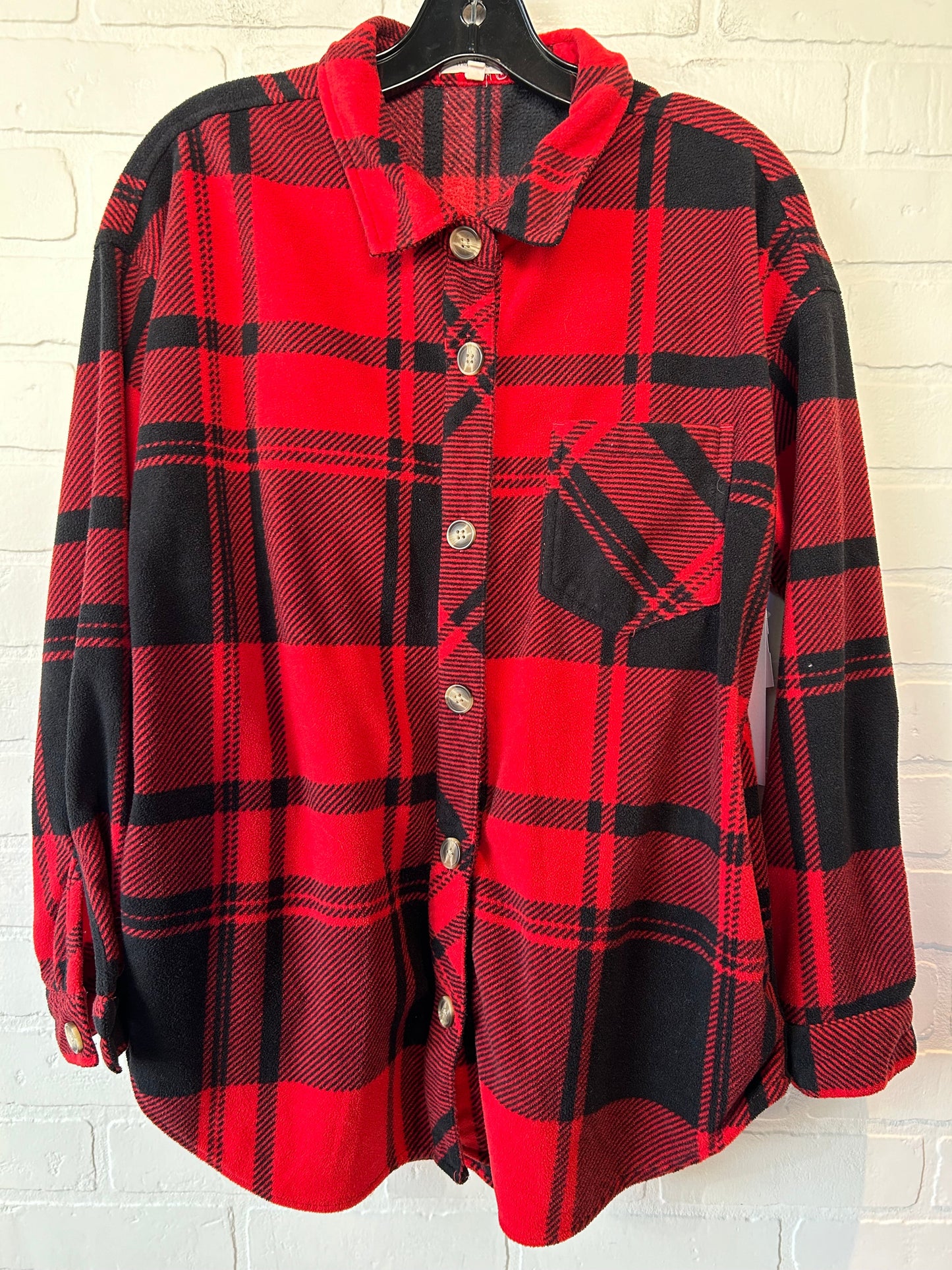 Jacket Shirt By Maurices In Black & Red, Size: M