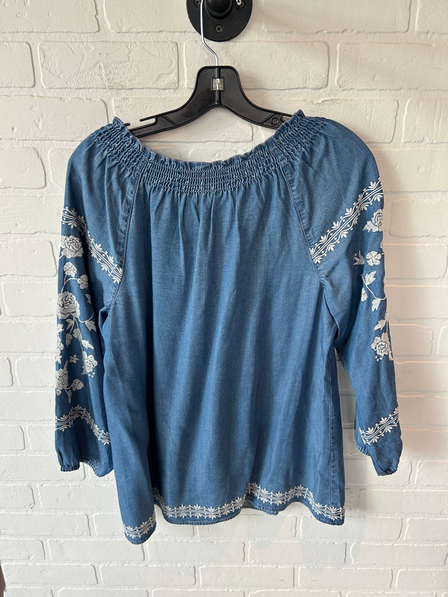 Top Long Sleeve By J. Jill In Blue & Cream, Size: M