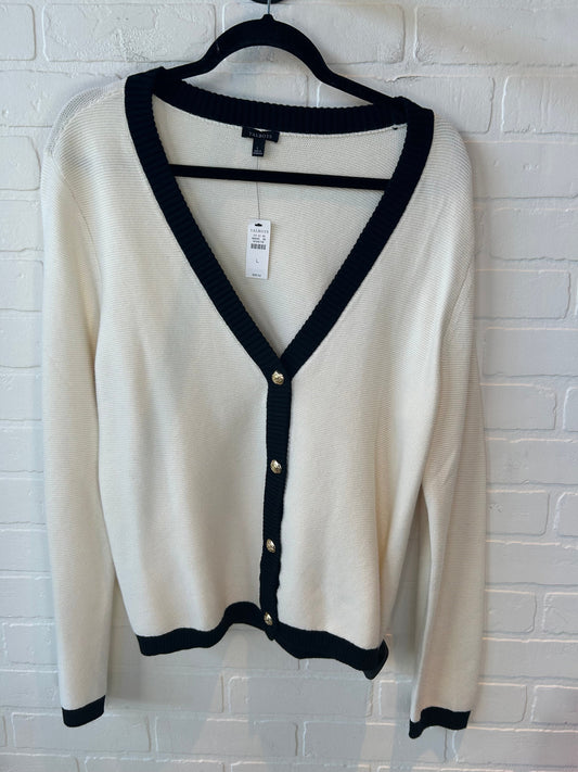 Sweater Cardigan By Talbots In Black & Cream, Size: L