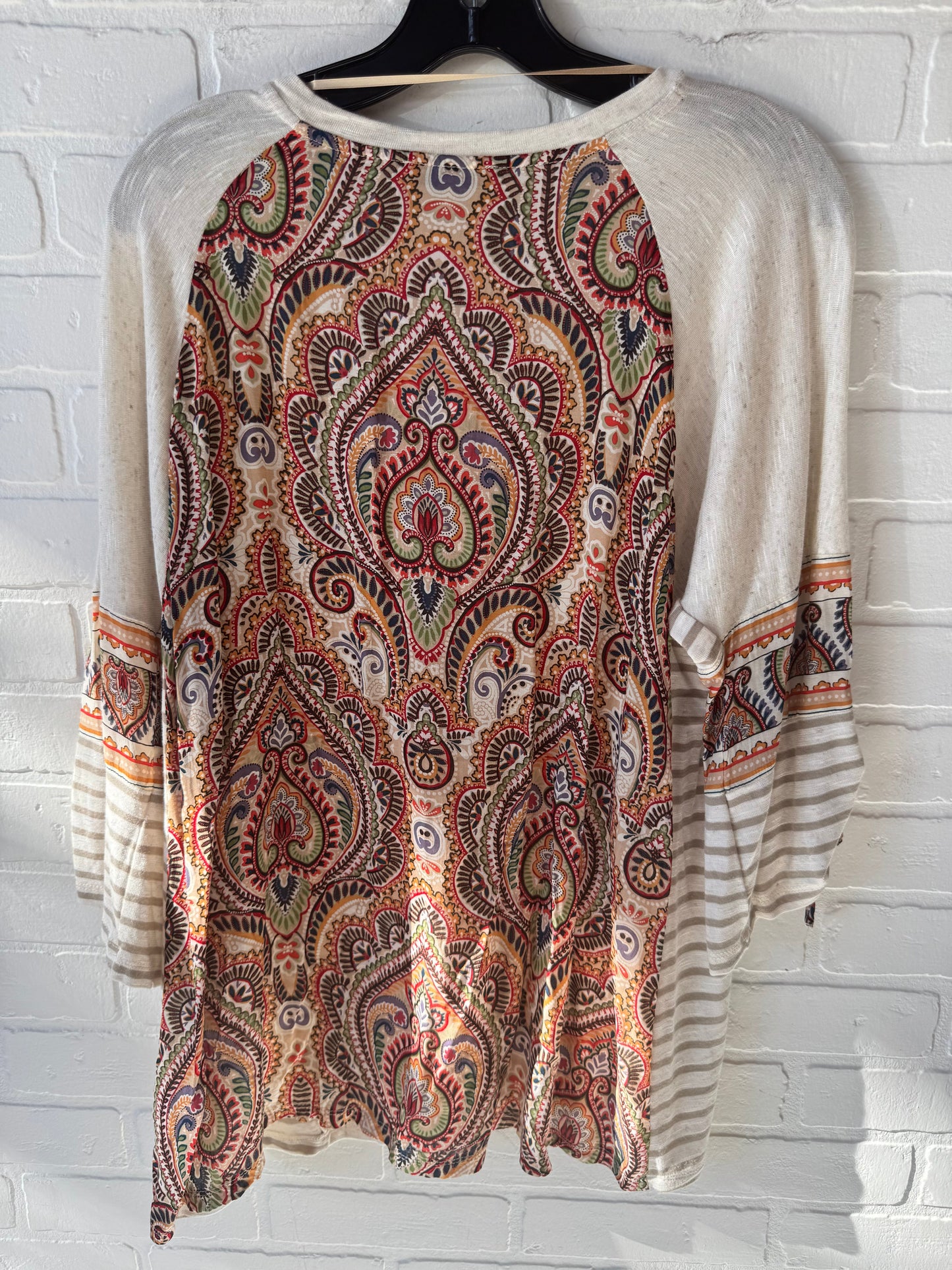 Top 3/4 Sleeve By Democracy In Cream & Orange, Size: L