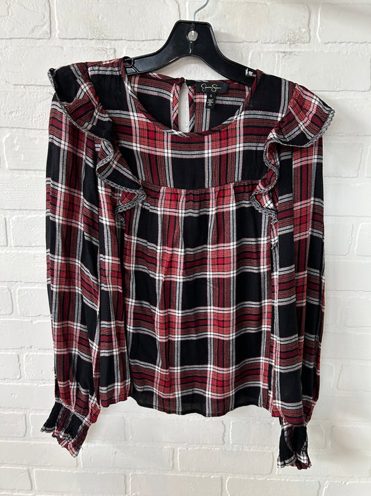 Top Long Sleeve By Jessica Simpson In Black & Red, Size: S