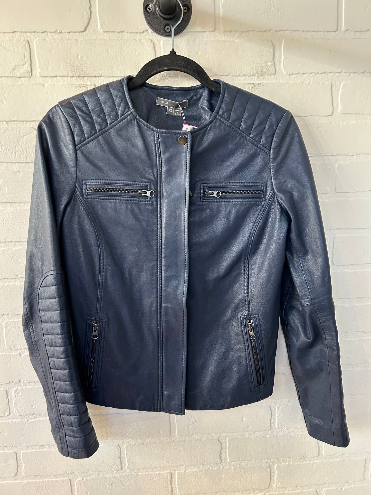 Jacket Moto Leather By Vince In Navy, Size: Xs