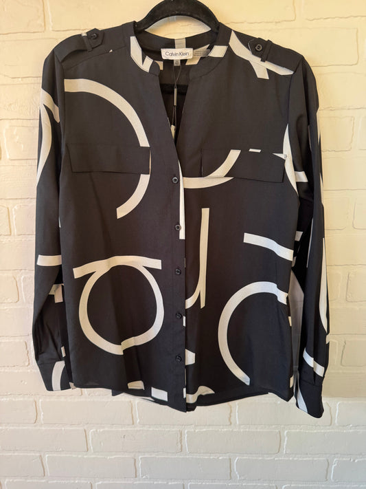 Top Long Sleeve By Calvin Klein In Black & White, Size: Xs