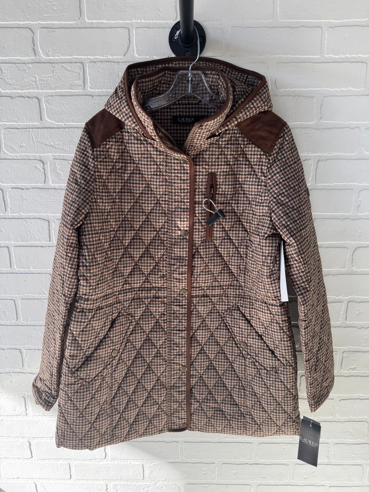 Coat Puffer & Quilted By Lauren By Ralph Lauren In Brown & Green, Size: L