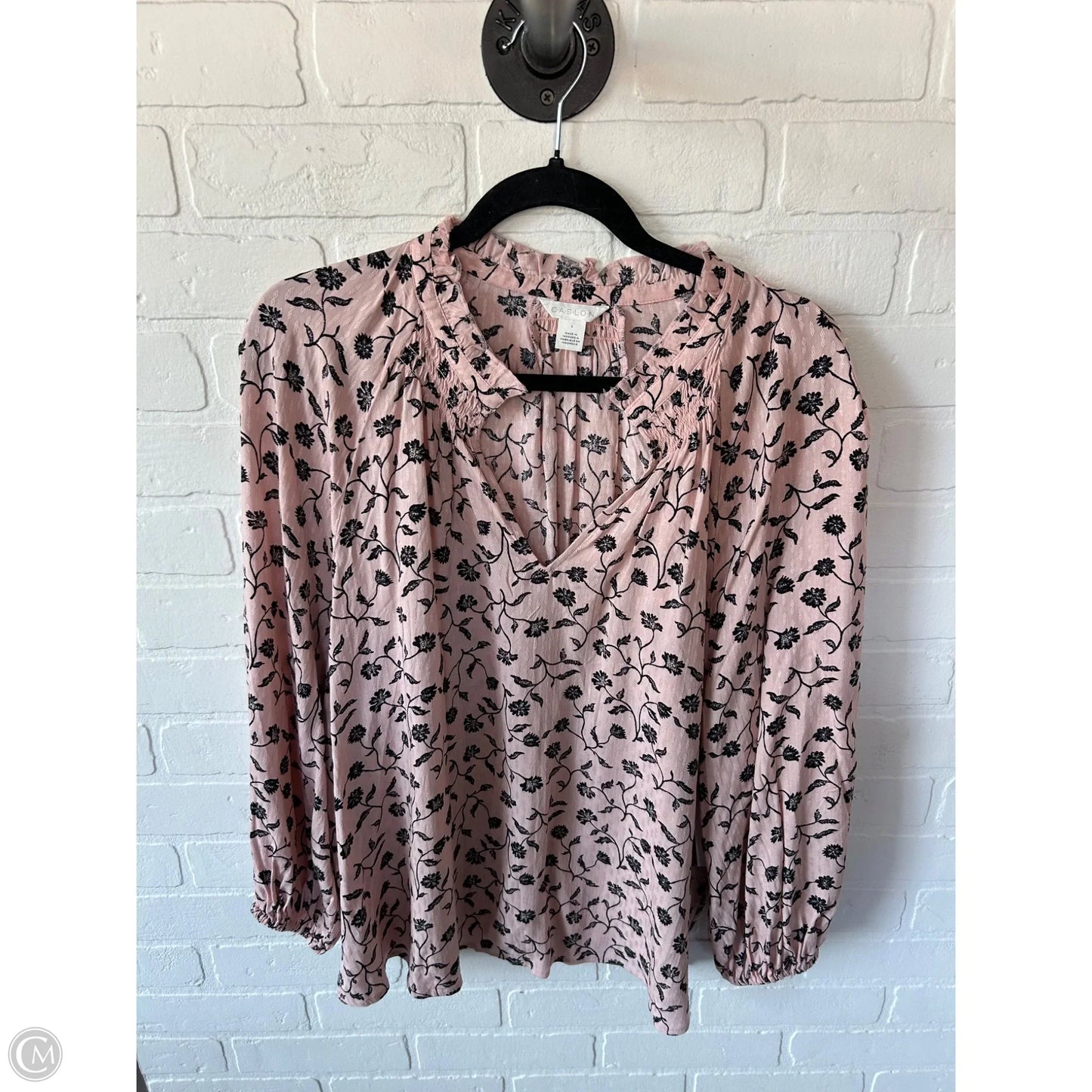 Top Long Sleeve By Caslon In Black & Pink, Size: L
