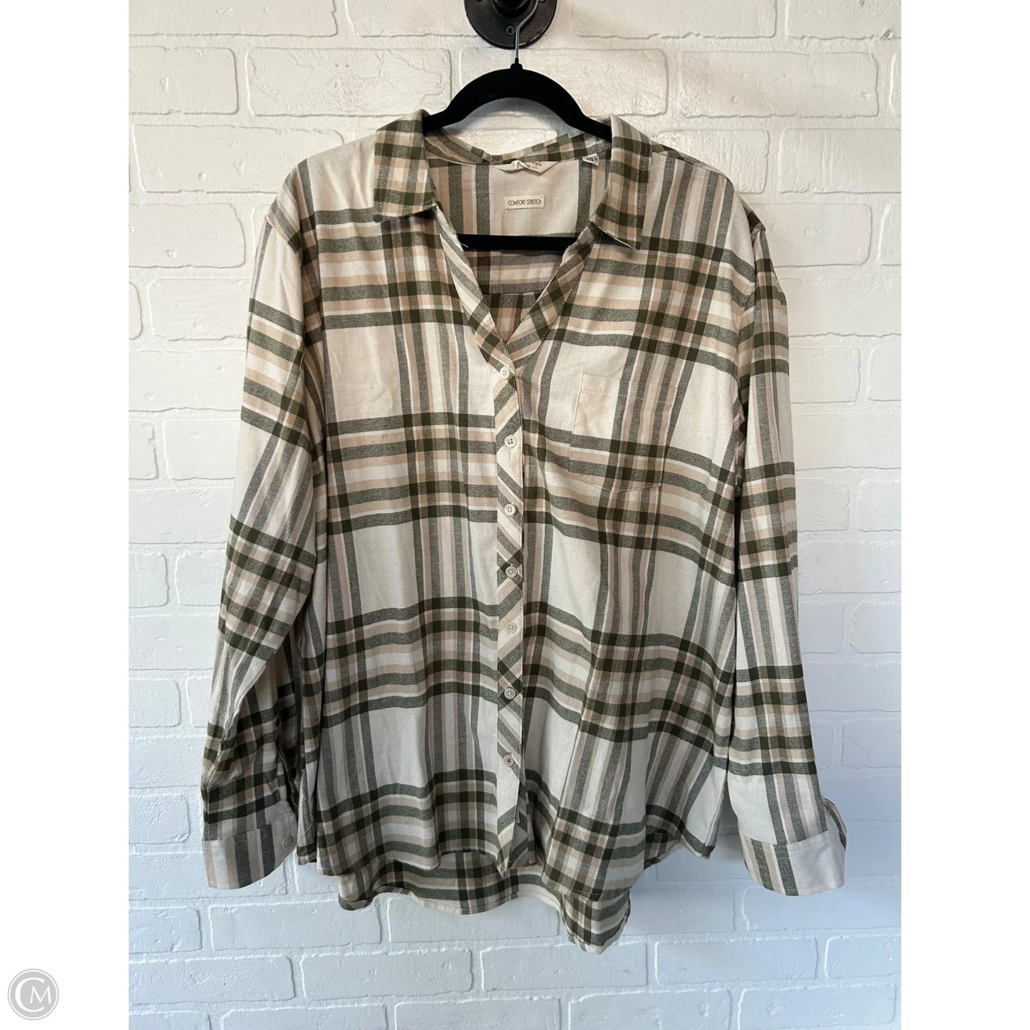 Top Long Sleeve By Weatherproof In Cream & Green, Size: Xxl