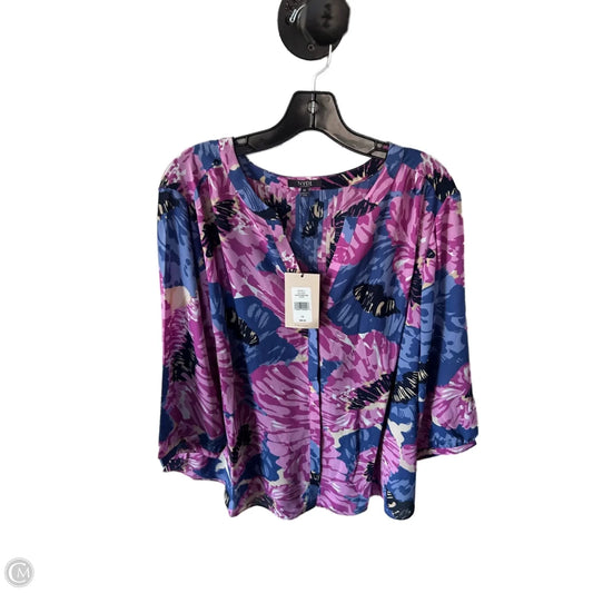 Top 3/4 Sleeve By Not Your Daughters Jeans In Blue & Pink, Size: 1x