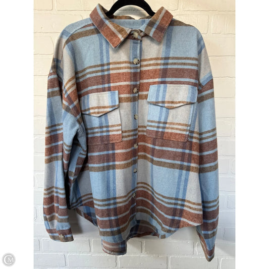 Jacket Shirt By Clothes Mentor In Blue & Tan, Size: 2x