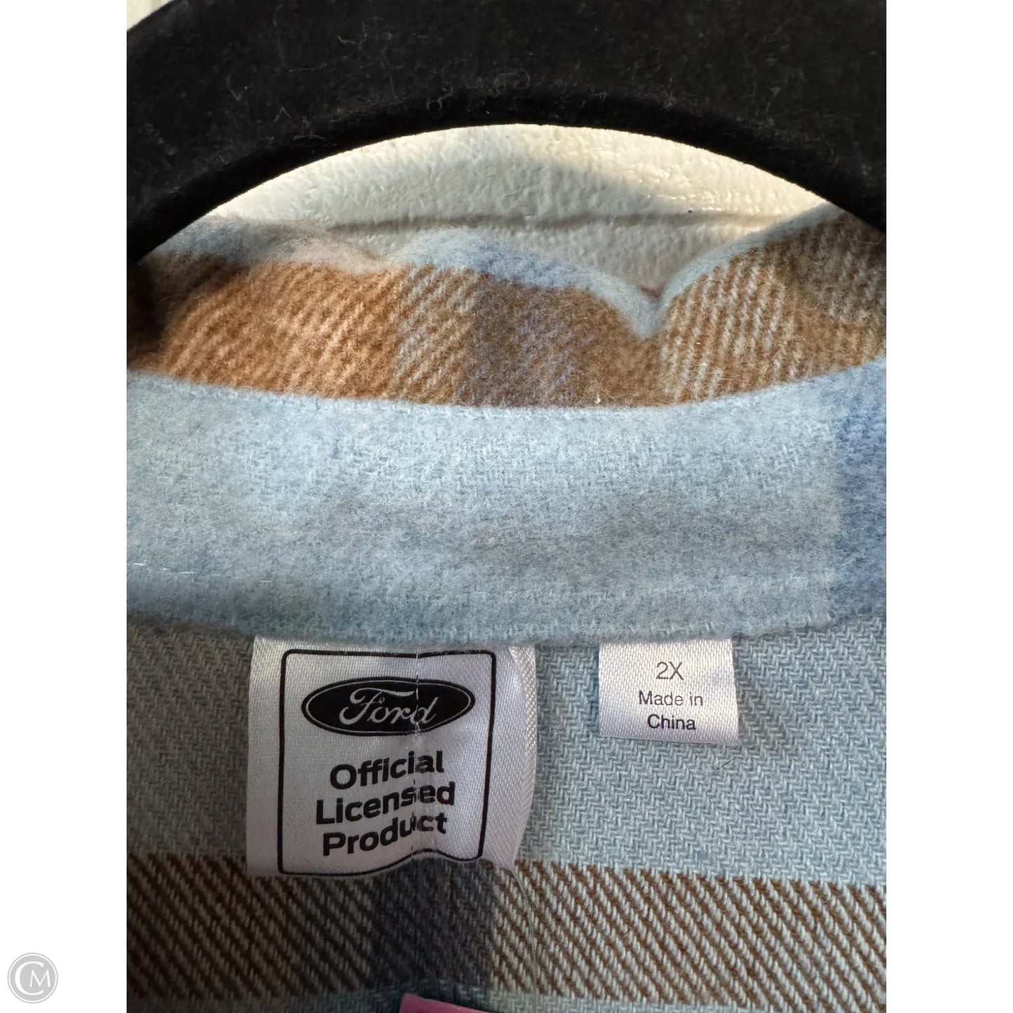 Jacket Shirt By Clothes Mentor In Blue & Tan, Size: 2x