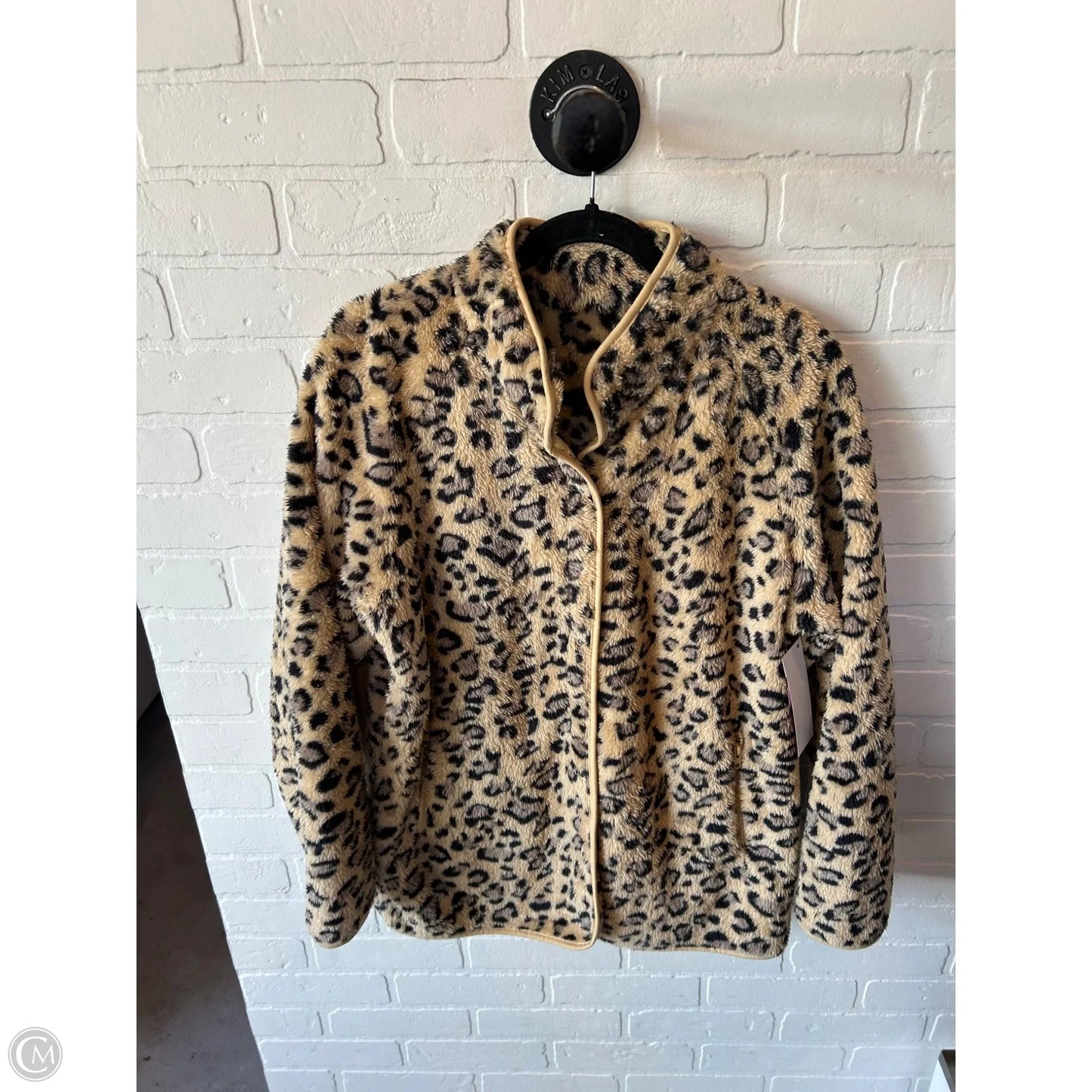 Jacket Fleece By Clothes Mentor In Black & Tan, Size: L