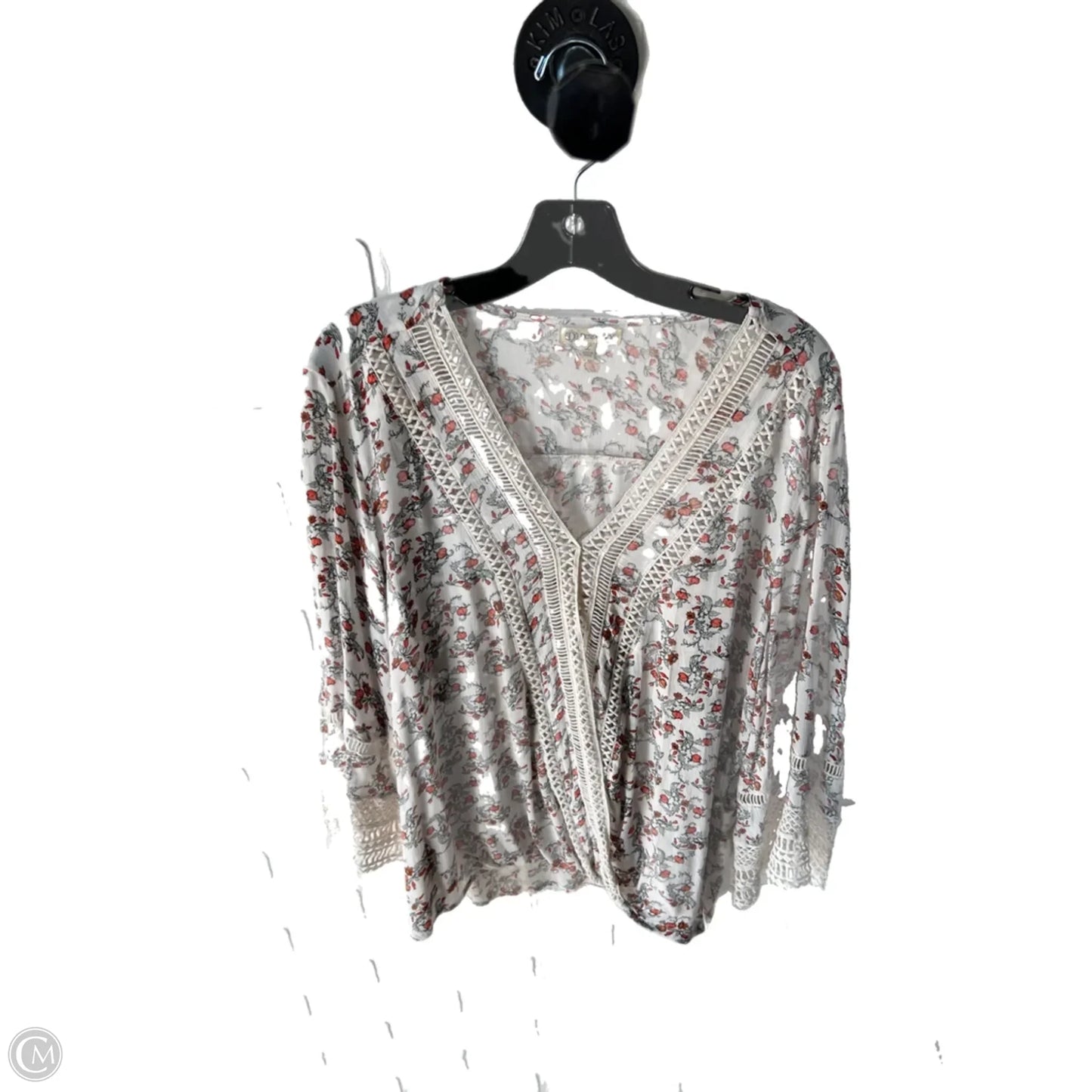 Top Long Sleeve By Democracy In Cream & Orange, Size: L