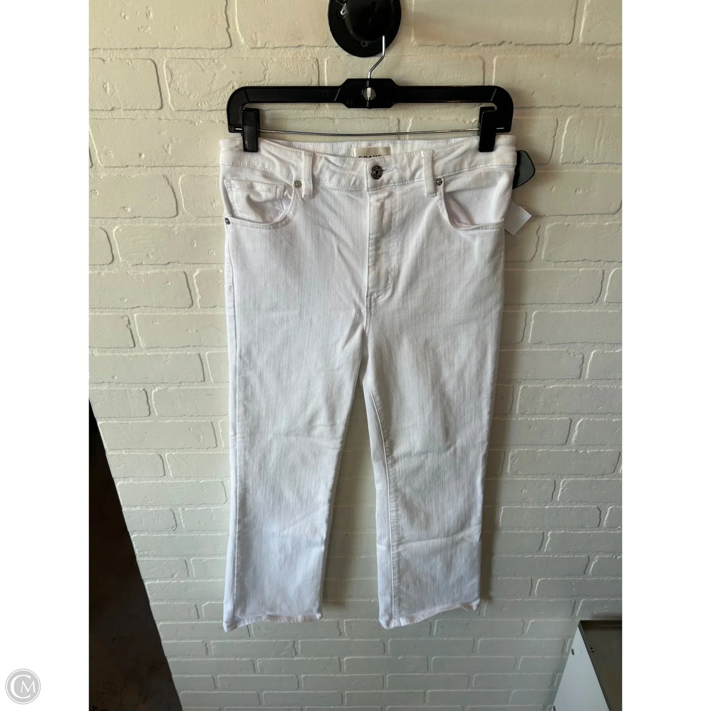 Jeans Cropped By Frame In White Denim, Size: 8