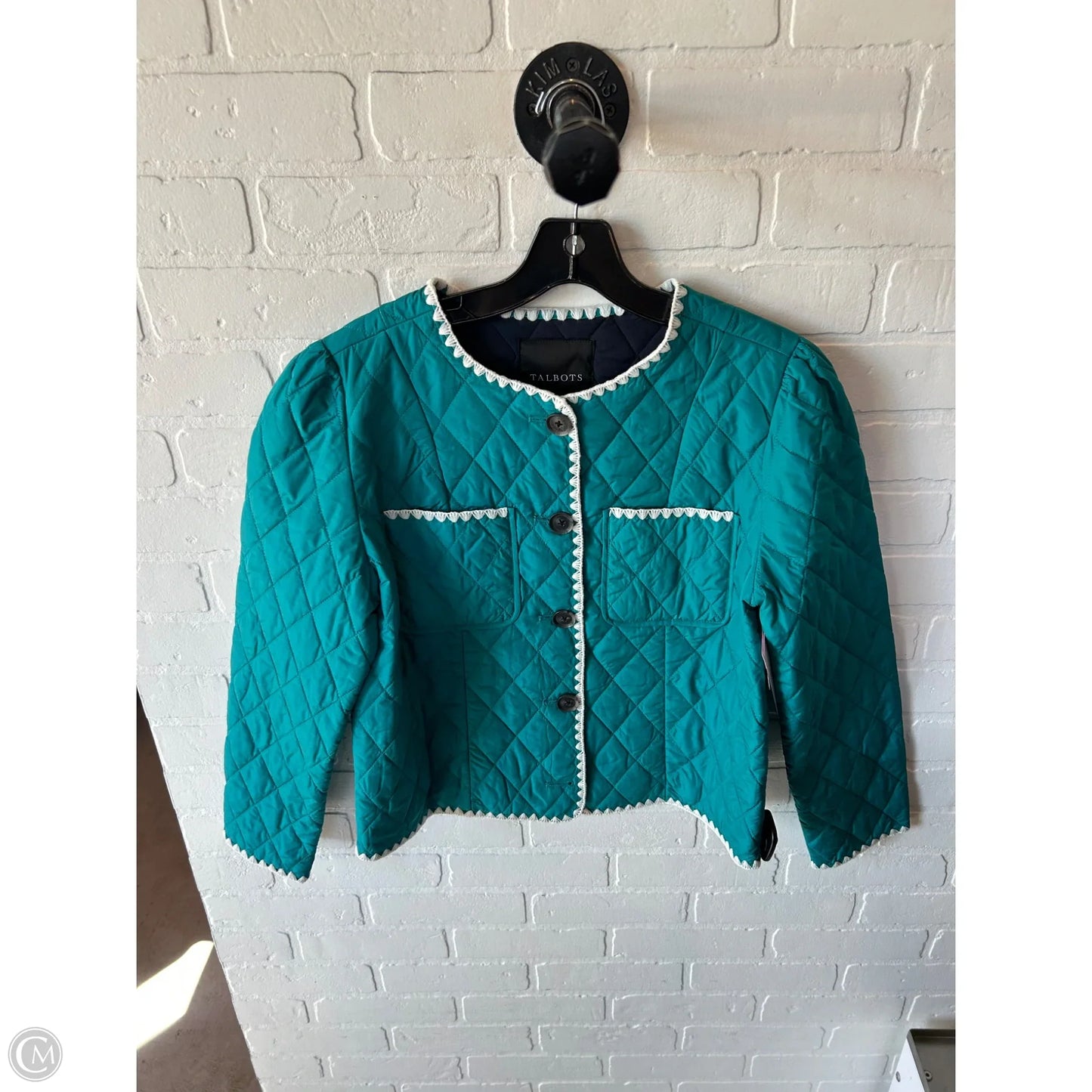 Jacket Puffer & Quilted By Talbots In Blue & Cream, Size: S