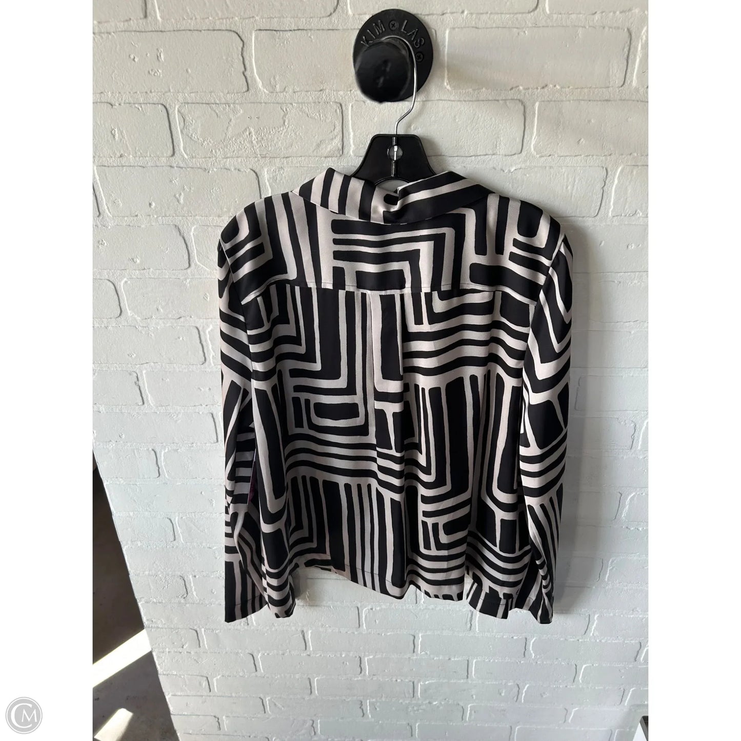 Top Long Sleeve By Donna Karan In Black & Cream, Size: L