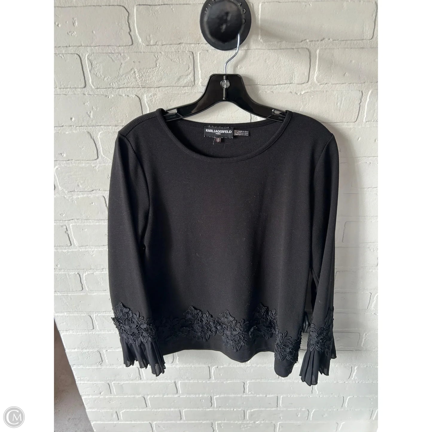 Top Long Sleeve Designer By Karl Lagerfeld In Black, Size: S