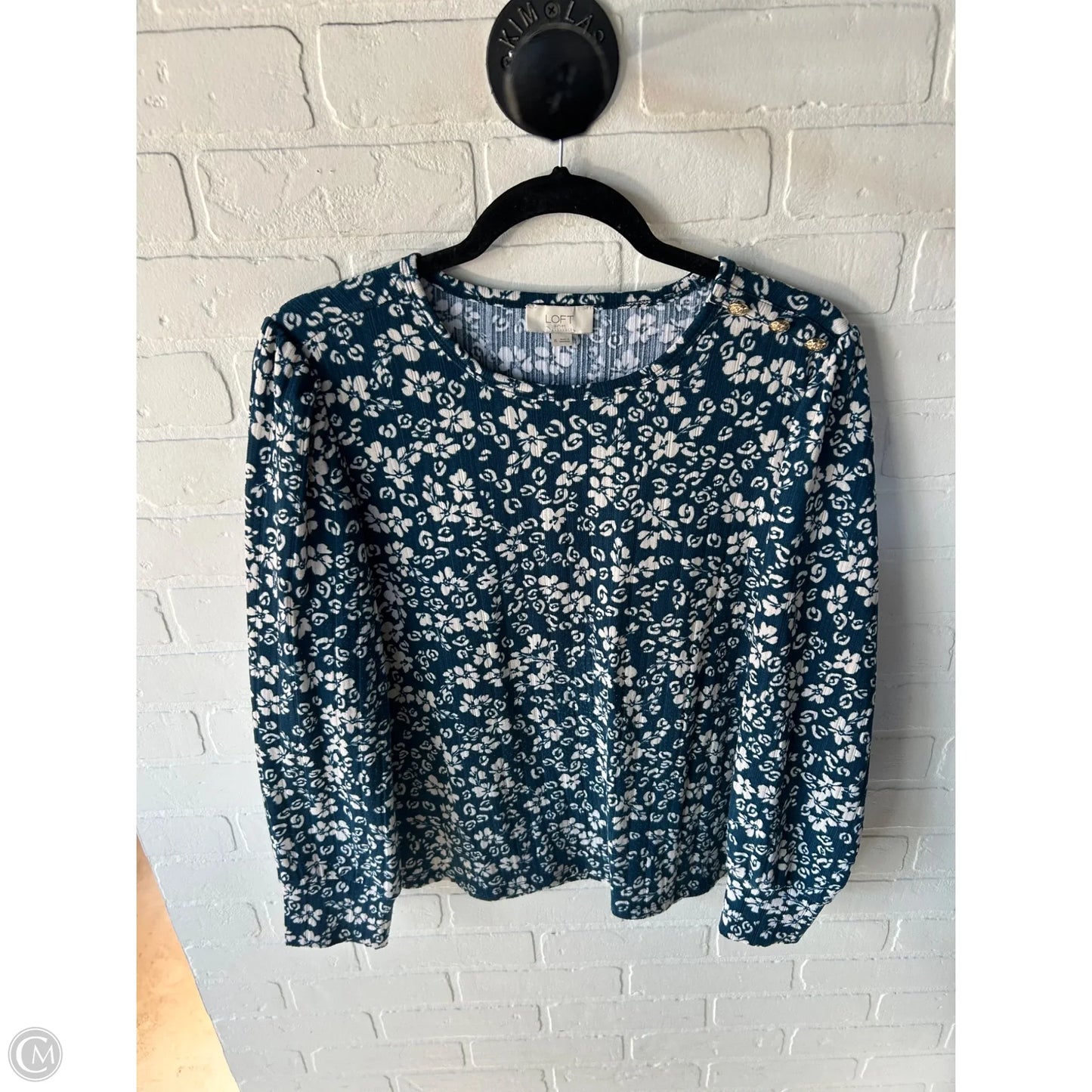 Top Long Sleeve By Loft In Blue & Cream, Size: Xl