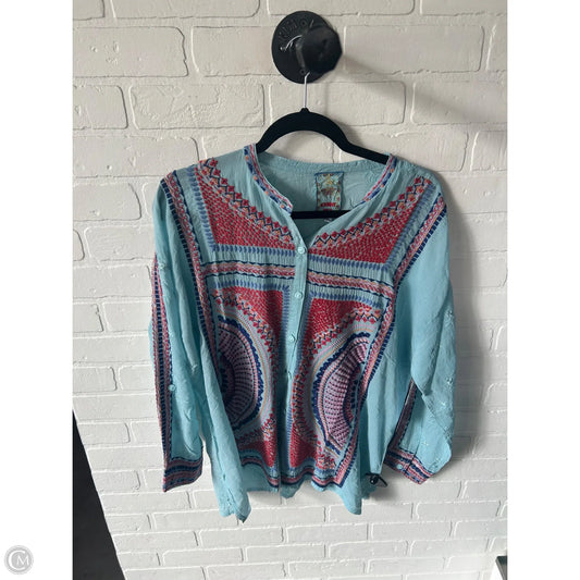 Top Long Sleeve By Johnny Was In Blue & Red, Size: L