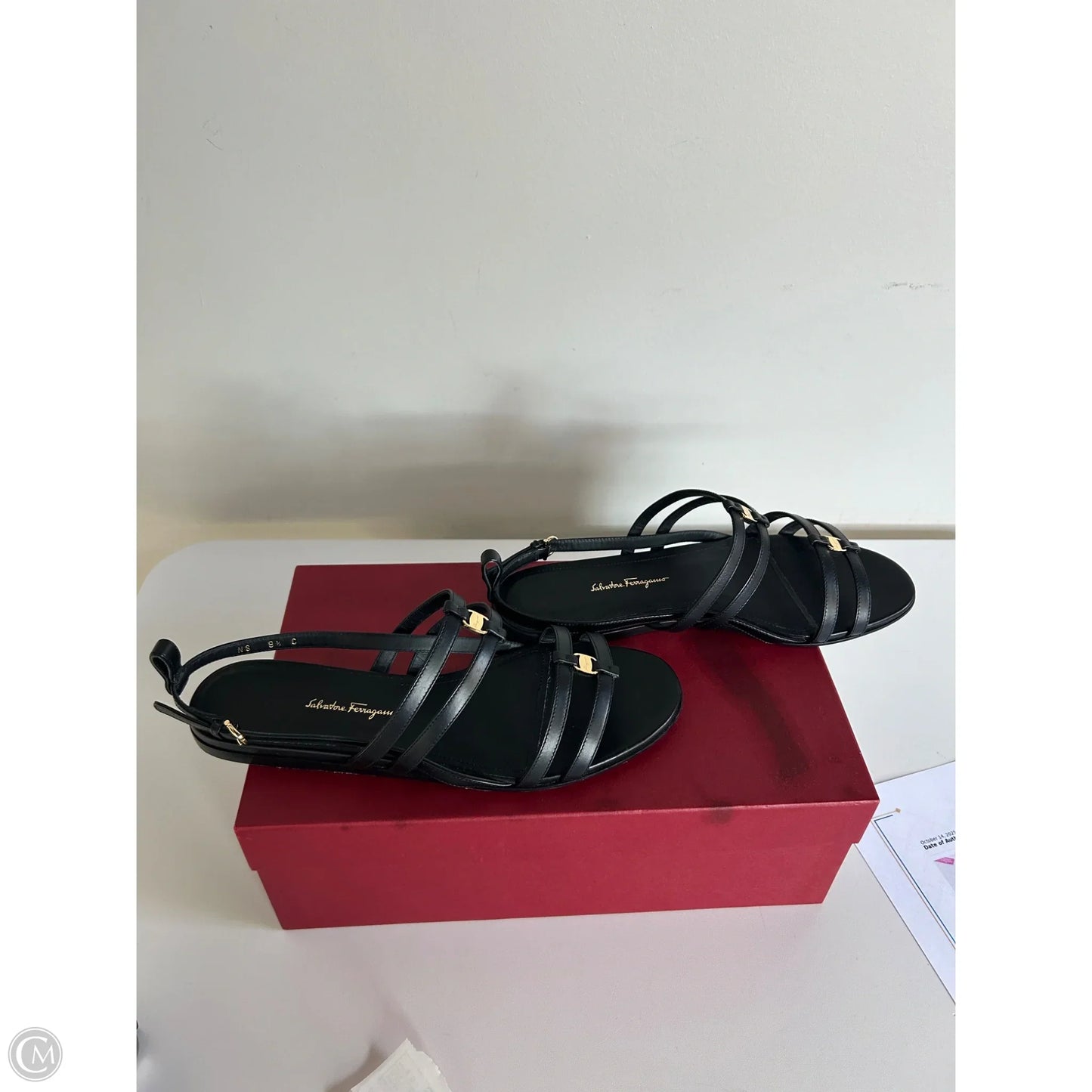 Sandals Luxury Designer By Ferragamo In Black, Size: 8.5