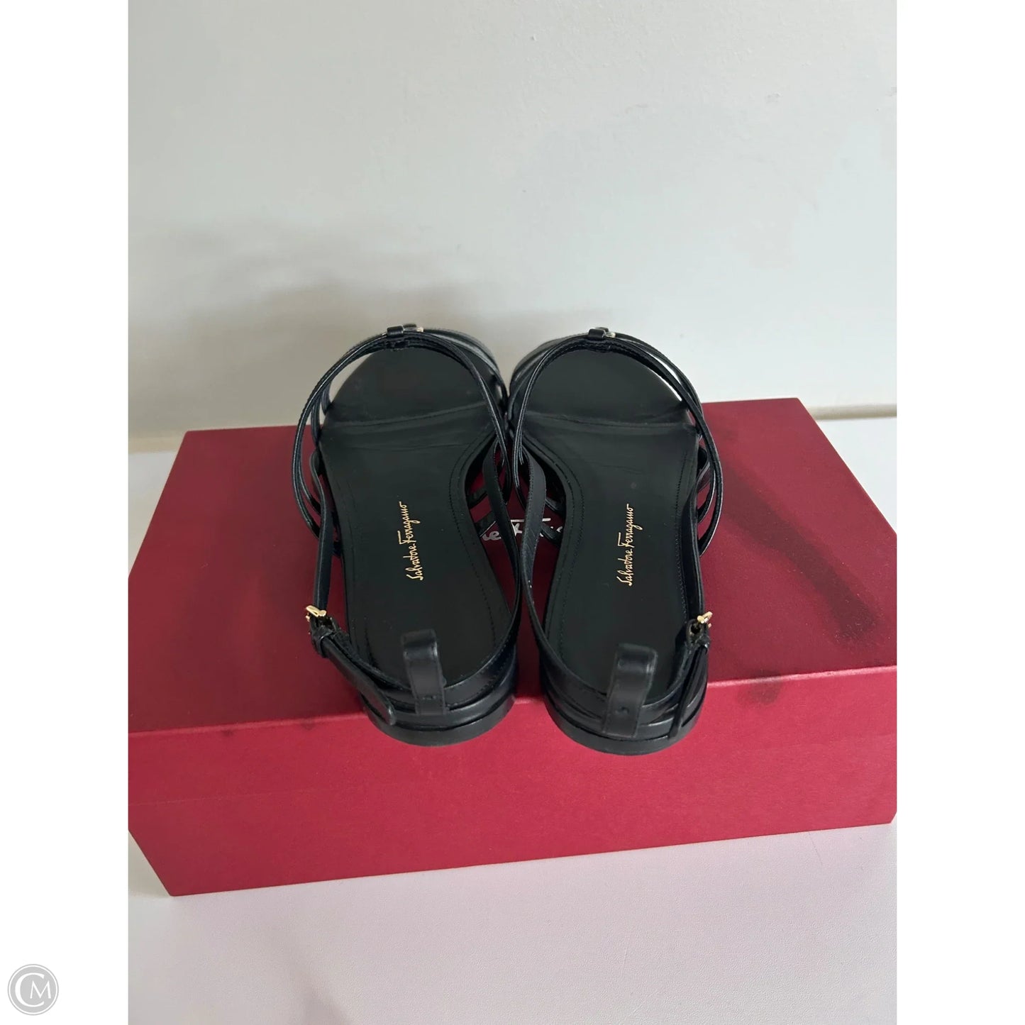 Sandals Luxury Designer By Ferragamo In Black, Size: 8.5