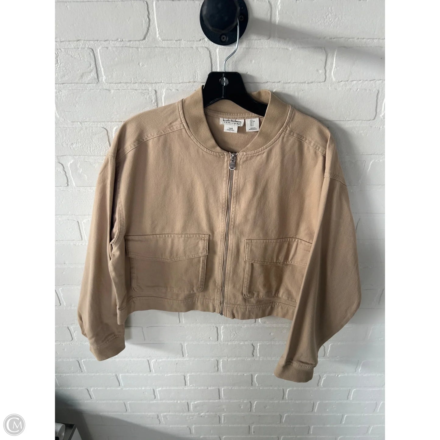 Jacket Denim By Nicole Miller In Tan, Size: L