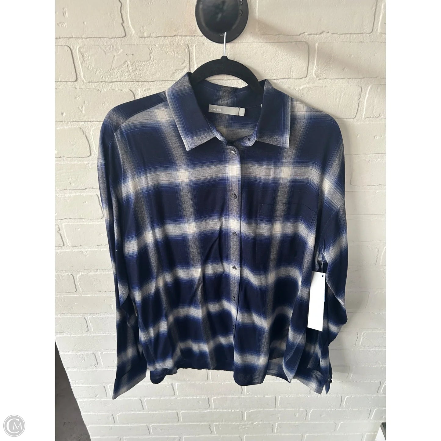 Top Long Sleeve By Vince In Blue & Grey, Size: L