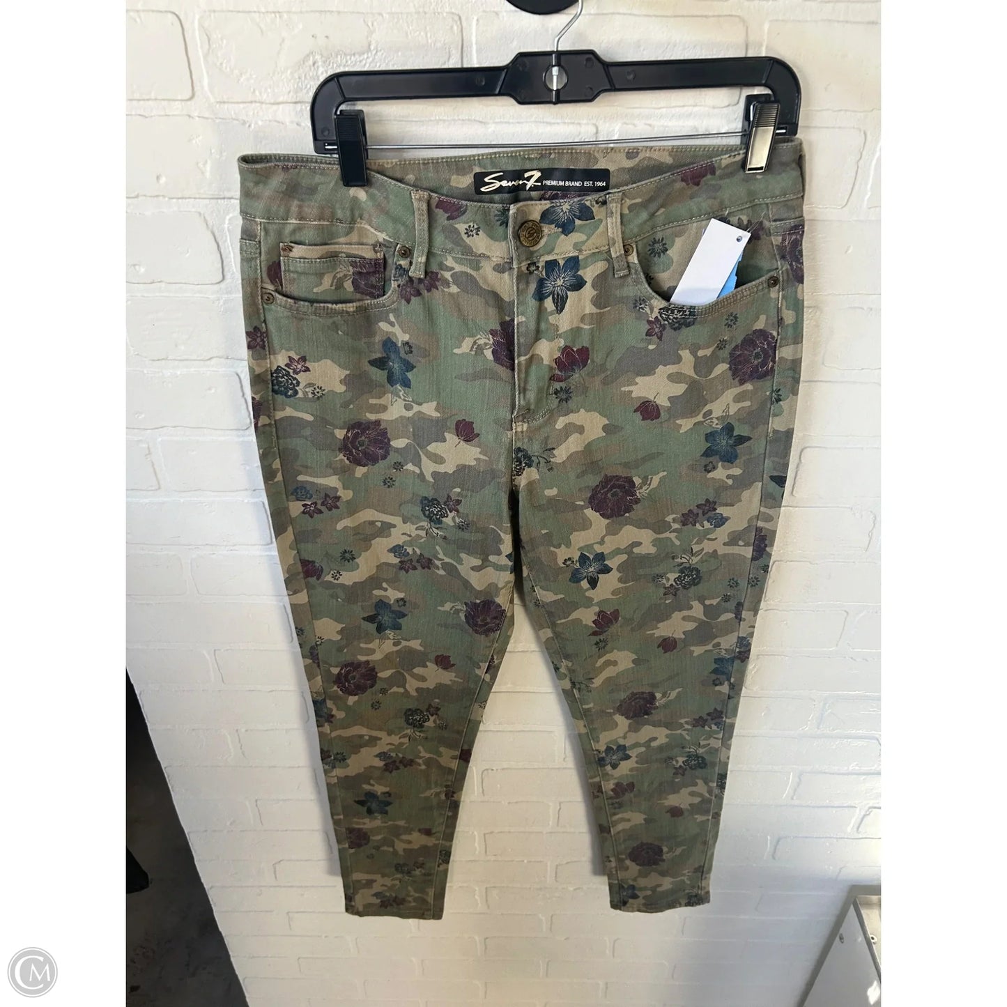 Jeans Skinny By Seven 7 In Green & Tan, Size: 12