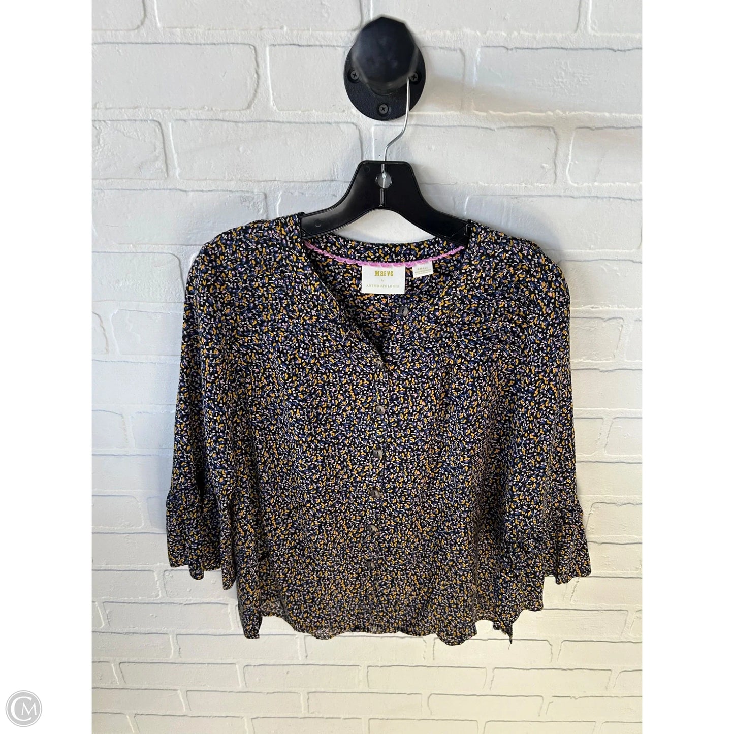 Top Long Sleeve By Maeve In Black & Blue, Size: S